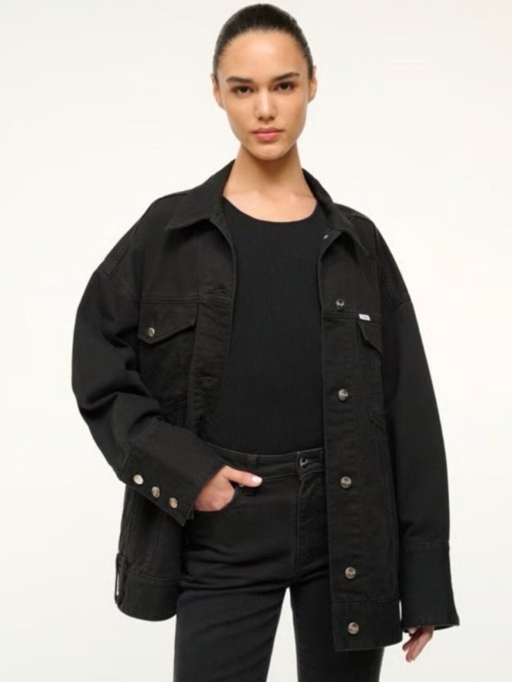 STAUD x Wrangler The Biggest Denim Trucker Jacket in Black